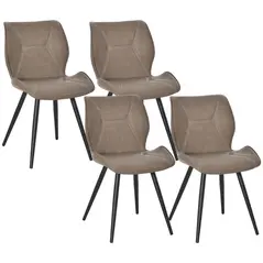 HOMCOM Set of 4 Contrast Stitched PU Leather Racing-Style Dining Chairs Accent Seat w/ Steel Legs Ergonomic Back Padding Home Living Room Brown - 1