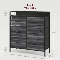 HOMCOM Rustic Chest of Six Fabric Drawers - Black - 3