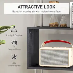 HOMCOM S Shape Bookcase, 5 Tiers Bookshelf, Modern Freestanding Storage Shelf for Home Office, Study, Living Room, 80 x 30 x 145cm Black - 5