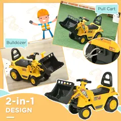 HOMCOM Ride On Tractor, 3 in 1 Ride On Excavator Toy, Toddler Digger Bulldozer with Storage, Pretend Play Construction Truck, NO POWER for 18-48 Months, Yellow - 4