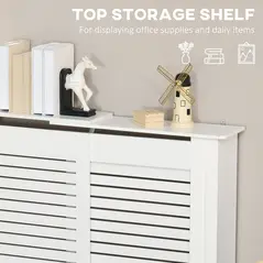 HOMCOM Set of 2 MDF Extendable Radiator Cover with Cabinet Shelving, Home Office Slatted Design, White 139-208.5L x 20.5W x 82.5H cm - 5
