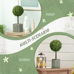 HOMCOM Set of 2 Decorative Artificial Plants, 50cm Faux Boxwood Topiary Balls with Woven Plastic Pot and Pebbles, Fake Plants for Home or Office Decor, Green - 5