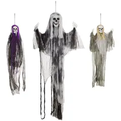 HOMCOM Set of 3 Hanging Skeleton Halloween Decorations, Scary Flying Ghost for Garden, Party, 90/110/170cm - 1