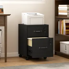 HOMCOM Rolling File Cabinet with 2 Drawers, Mobile Filing Cabinet with Hanging File Folder for Letter Sized Documents, Black - 2