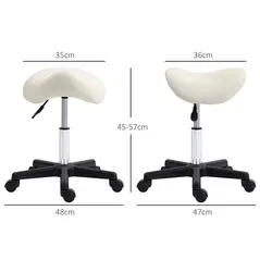 HOMCOM Saddle Stool, PU Leather Adjustable Rolling Salon Chair with Steel Frame for Massage, Spa, Beauty and Tattoo, White - 3
