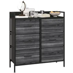 HOMCOM Rustic Chest of Six Fabric Drawers - Black - 1