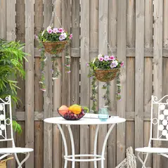 HOMCOM Set of 2 Artificial Silk Azalea Flowers, Hanging Planters with Basket, Faux Plants for Home Indoor Outdoor Decor, Pink and White - 8