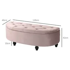 HOMCOM Semi-Circle Ottoman Storage Bench, Bed End Bench, Tufted Upholstered Window Seat Footrest Stool with Rubberwood Legs for Bedroom & Entryway, 120 x 46 x 42 cm, Pink - 3