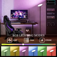 HOMCOM RGB Uplighter Floor Lamp, Tall Dimmable Standing Lamp with Remote & Touch Control, 350° Rotatable Head for Living Room Bedroom, 2700K-6000K Colour Temperatures, Black - 5