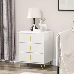 HOMCOM Set of 2 Elegant Chest of Three Drawers - White/Gold-Tone - 8