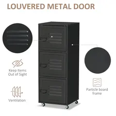 HOMCOM Rolling Storage Cabinet 3-Tier Mobile File Cabinet with Wheels & Metal Doors for Home Office, Living Room, Black - 5