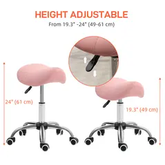 HOMCOM Saddle Stool, Height Adjustable Salon Chair for Massage Spa, Faux Leather, Pink - 4