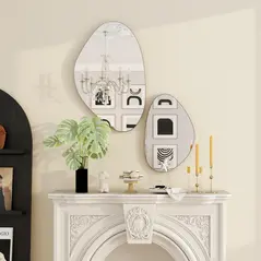 HOMCOM Set of 2 Pebble-Shaped Wall Mirror - Black - 9