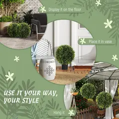 HOMCOM Set of 2 Artificial Plant Topiary Balls, UV-protected Fake Decorative Plants, Faux Plants for Home Indoor Outdoor Decor, 45cm, Green - 7