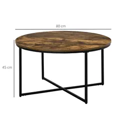 HOMCOM Round Coffee Table, Industrial Side Table with Metal Frame, Large Coffee Tables for Living Room, Bedroom, Rustic Brown - 3