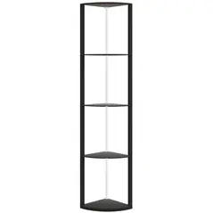 HOMCOM RGB LED Floor Lamp with Shelves, 4-Tier Dimmable Standing Lamp with Remote Control, Black - 1