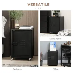 HOMCOM Rolling Metal Filing Cabinet, Industrial Mobile Storage Cabinet with Adjustable Shelf and Wheels for Home Office Living Room, Black - 7