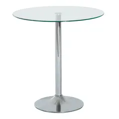 HOMCOM Round Dining Table, Modern Dining Room Table with Tempered Glass Top, Steel Base, Space Saving Small Bar Table - 1