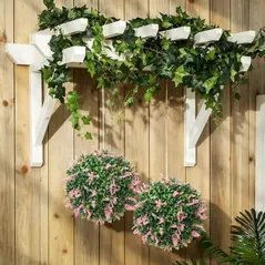 HOMCOM Set of 2 Artificial Plant Topiary Balls, UV-protected Fake Decorative Plants, Pink - 7