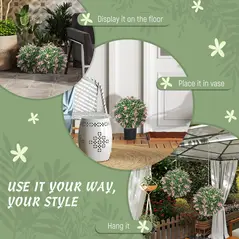 HOMCOM Set of 2 Artificial Plant Topiary Balls, UV-protected Fake Decorative Plants, Pink - 6