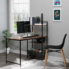 HOMCOM Reversible Computer Desk with Storage Shelves on Left or Right, Industrial Reversible Writing Desk for Home Office, Study, Easy Assembly, 120 x 64 x 121cm, Rustic Brown and Black - 2