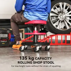 HOMCOM Rolling Mechanic Stool, 135kg Capacity Workshop Stool, 360° Swivel Roller Padded Creeper Seat with Wheels, Tool Trays Storage for Garage, Shop, Auto Repair, Red - 4
