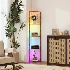 HOMCOM RGB Standing Lamp with Shelves, 4-Tier LED Floor Lamp with Multiple Lighting Modes, Rustic Brown - 9