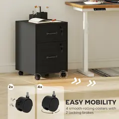 HOMCOM Rolling File Cabinet with 2 Drawers, Mobile Filing Cabinet with Hanging File Folder for Letter Sized Documents, Black - 6