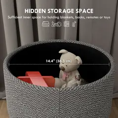 HOMCOM Round Linen-Look Storage Ottoman - Light Grey - 4