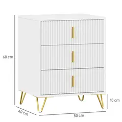 HOMCOM Set of 2 Elegant Chest of Three Drawers - White/Gold-Tone - 3
