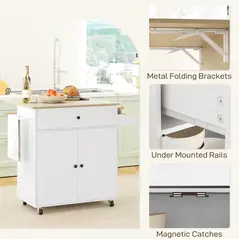 HOMCOM Rolling Kitchen Island with Drop Leaf, Kitchen Storage Cart with Drawer, Spice Rack and Towel Rack, White - 8