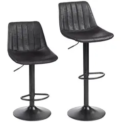 HOMCOM Set of 2 Leathaire Tub Bar Stools - Black - 1