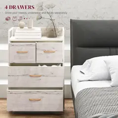 HOMCOM Rustic Chest of Four Fabric Drawers - Black - 4