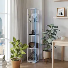 HOMCOM RGB LED Floor Lamp with Shelves, Modern Dimmable Standing Lamp with Remote Control, Adjustable Brightness & Speed for Living Room, Bedroom, Office, White - 2