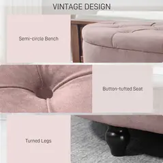 HOMCOM Semi-Circle Ottoman Storage Bench, Bed End Bench, Tufted Upholstered Window Seat Footrest Stool with Rubberwood Legs for Bedroom & Entryway, 120 x 46 x 42 cm, Pink - 6