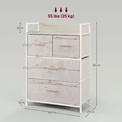 HOMCOM Rustic Chest of Four Fabric Drawers - Black - 3