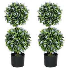 HOMCOM Set of 2 Decorative Artificial Plants Ball Trees with Lavender Flowers in Pot Fake Plants for Home Indoor Outdoor Decor, 70cm, Blue - 1
