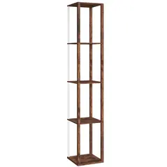 HOMCOM RGB LED Floor Lamp with Shelves, Modern Dimmable Standing Lamp with Remote Control, Adjustable Brightness & Speed for Living Room, Bedroom, Office, Rustic Brown - 1