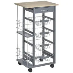 HOMCOM Rolling Kitchen Cart, Utility Storage Cart with 4 Basket Drawers & Side Racks, Wheels for Dining Room, Grey - 1