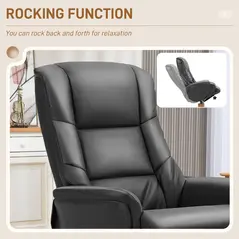HOMCOM Rocking Recliner Chair with Footstool, PU Leather Recliner Armchair with Wood Base, Upholstered Reclining Chair for Living Room Bedroom, Black - 5