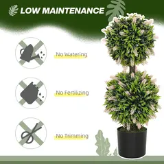 HOMCOM Set of 2 Decorative Artificial Plants Ball Trees with Lavender Flowers in Pot Fake Plants for Home Indoor Outdoor Decor, 70cm, Pink - 5