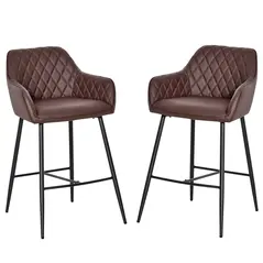 HOMCOM Set of 2 Bar stools Retro PU Leather Bar Chairs w/ Footrest Metal Frame Comfort Support Stylish Dining Seating Home Brown - 1