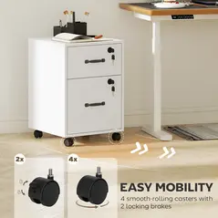 HOMCOM Rolling File Cabinet with 2 Drawers, Mobile Filing Cabinet with Hanging File Folder for Letter Sized Documents, White - 6