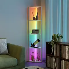 HOMCOM RGB LED Floor Lamp with Shelves, 5-Tier Dimmable Standing Lamp with Adjustable Brightness and Remote Control, Modern Corner Display Shelf Unit for Living Room Bedroom Office, Grey - 9