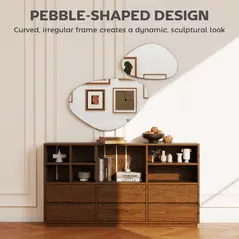 HOMCOM Set of 2 Pebble-Shaped Wall Mirror - Black - 4