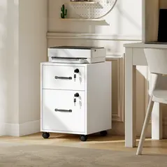 HOMCOM Rolling File Cabinet with 2 Drawers, Mobile Filing Cabinet with Hanging File Folder for Letter Sized Documents, White - 9