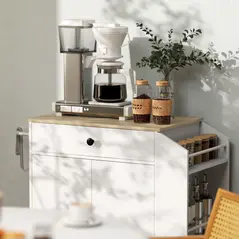 HOMCOM Rolling Kitchen Island with 3-Tier Spice Rack, Kitchen Storage Cart with Drawer and Towel Rack, White - 9