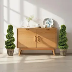 HOMCOM Set of 2 Artificial Plants, Topiary Spiral Boxwood Trees with Pot, for Home Indoor Outdoor Decor, 90cm - 8