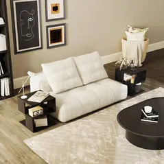 HOMCOM Set of 2 Side Table Square Coffee Table, Modern End Table with 2 Tier Storage Shelves for Living Room, Bedroom, Black - 2