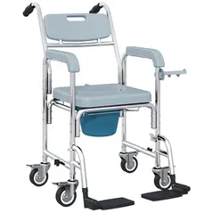 HOMCOM Rolling Shower Wheelchair for Seniors, Bedside Commode Chair with Locking Wheels, Seat, Backrest, Arms, Grey - 1